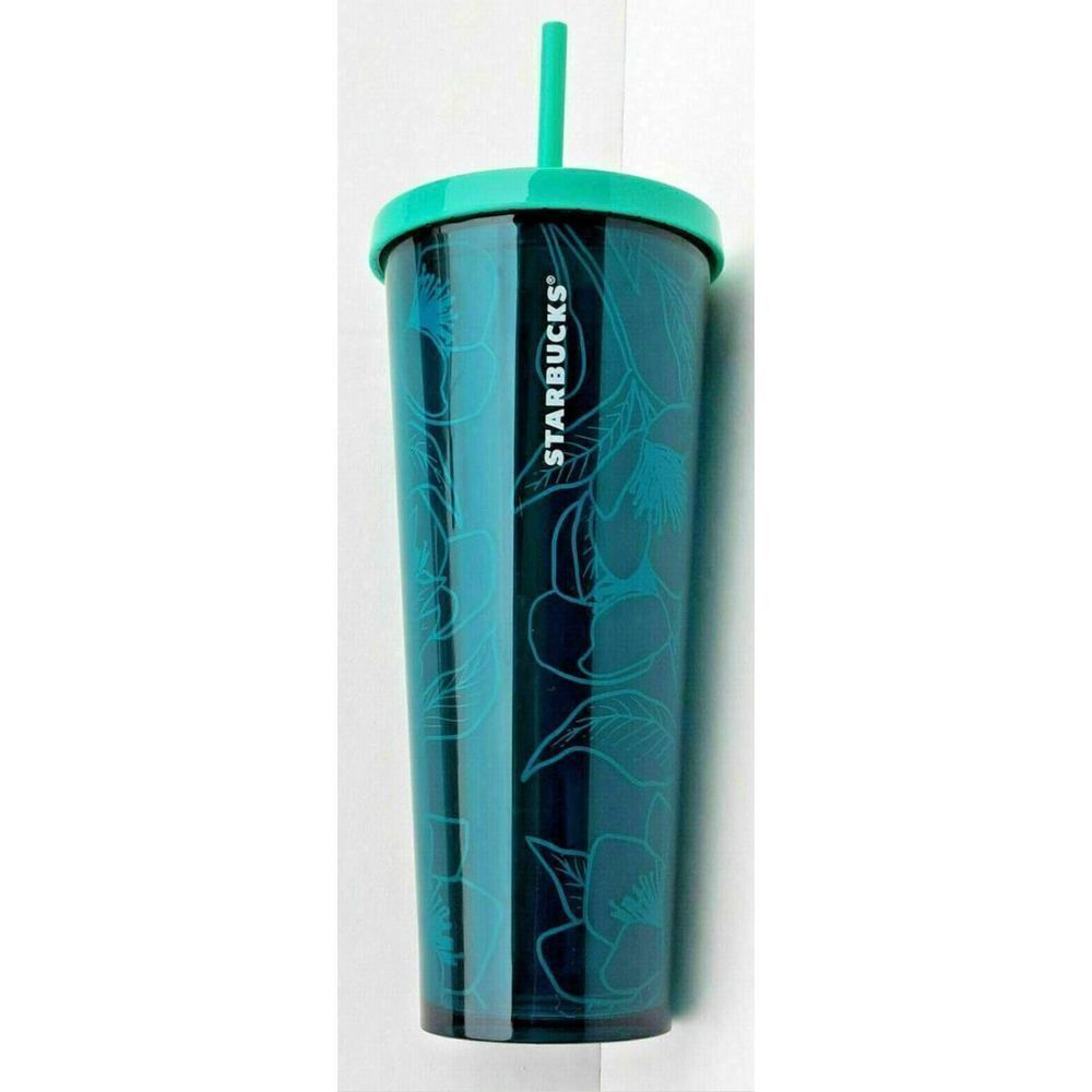 STARBUCKS 2019 TEAL BLUE GREEN FLORAL PRINT ACRYLIC COLD CUP TUMBLER VENTI